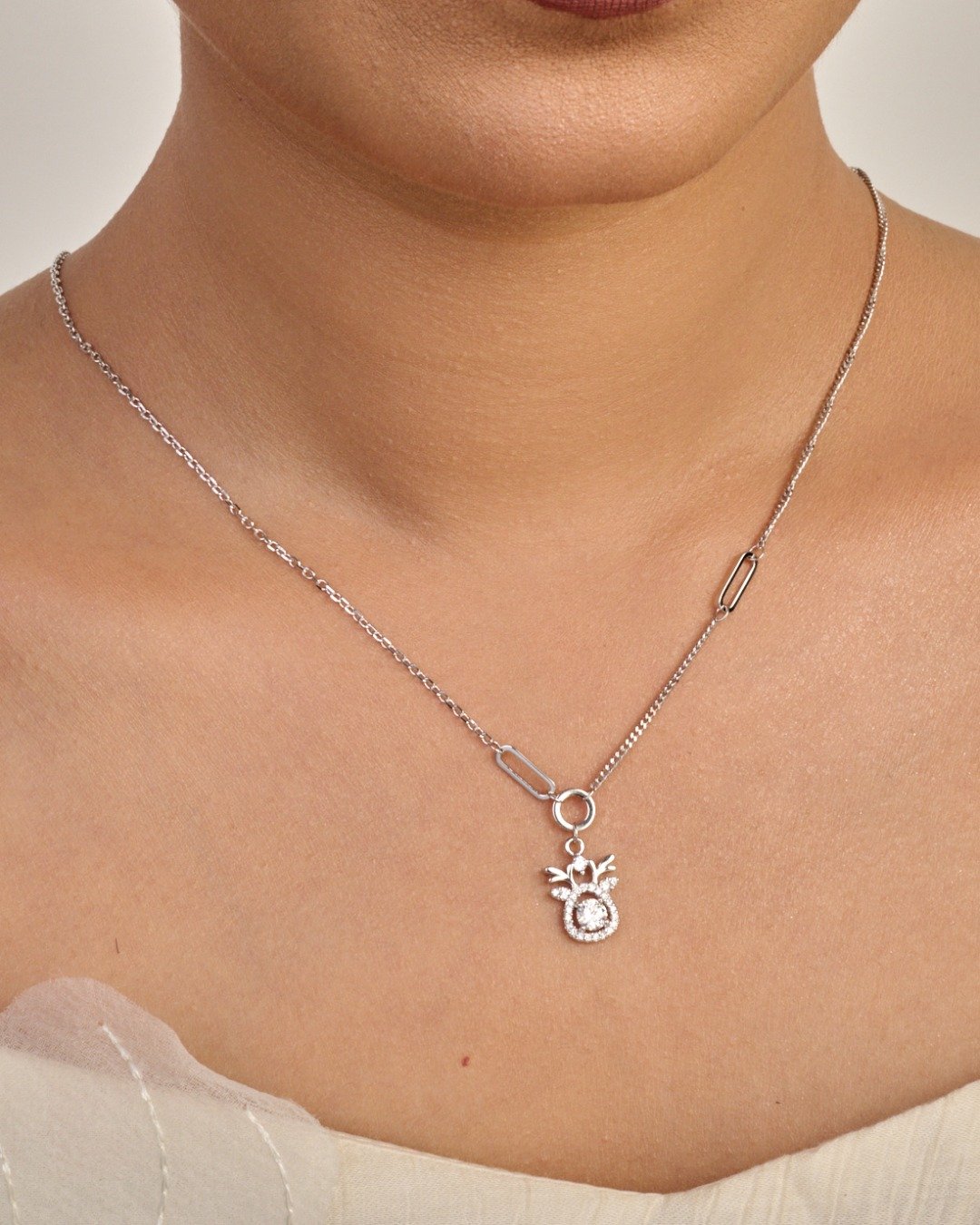 Modern Link Charm Drop Necklace Set – 925 Sterling Silver — view 3