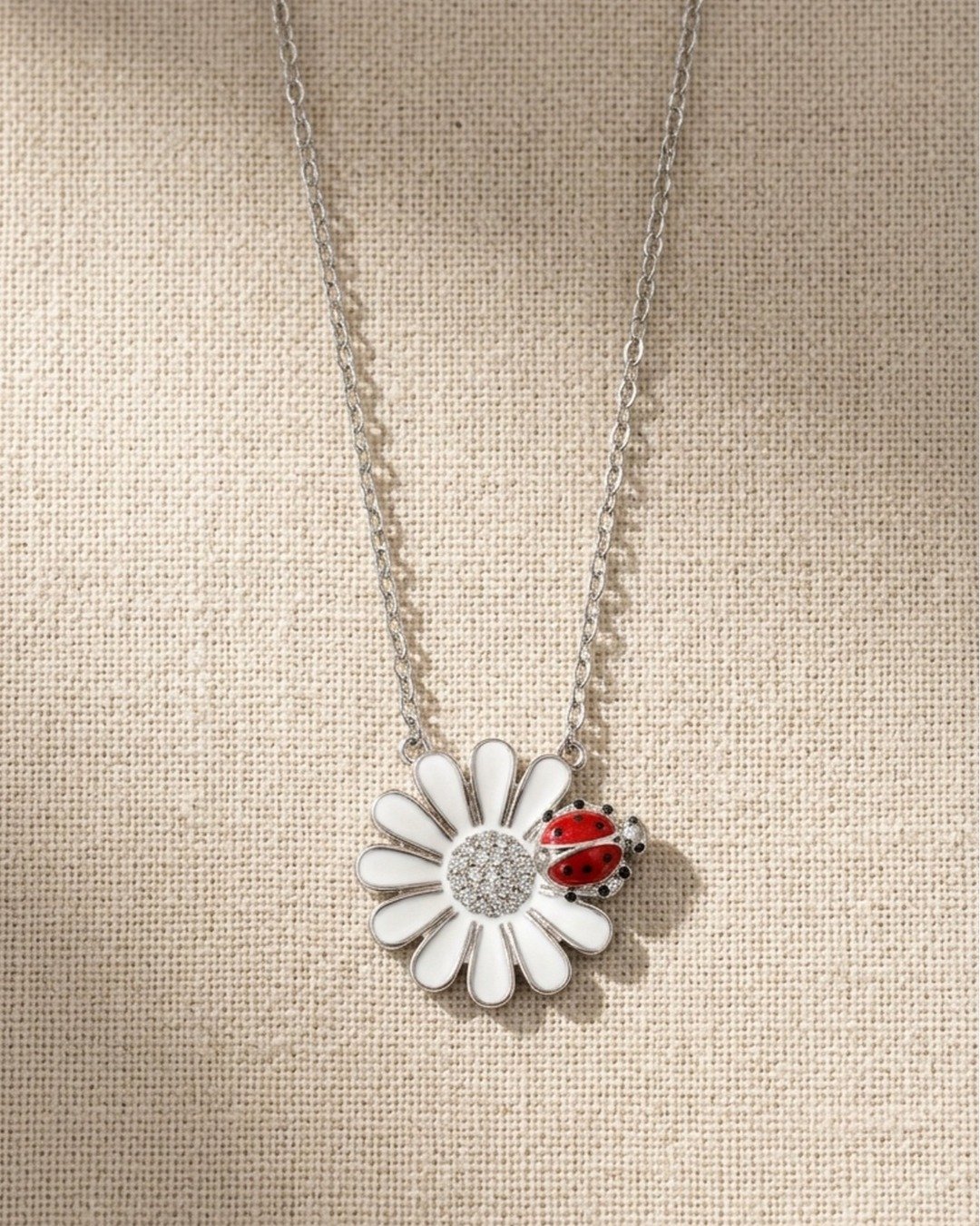 Floral Ladybug Charm Pendant Necklace Set – 925 Sterling Silver — view 4