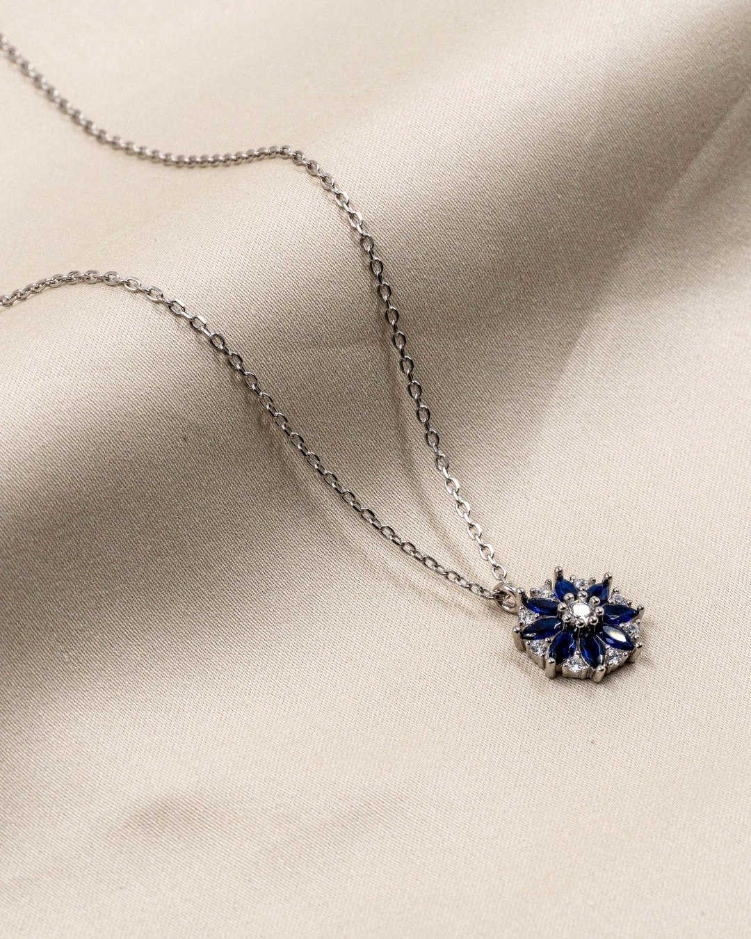 Royal Blue Floral Statement Pendant Necklace – 925 Sterling Silver — view 6
