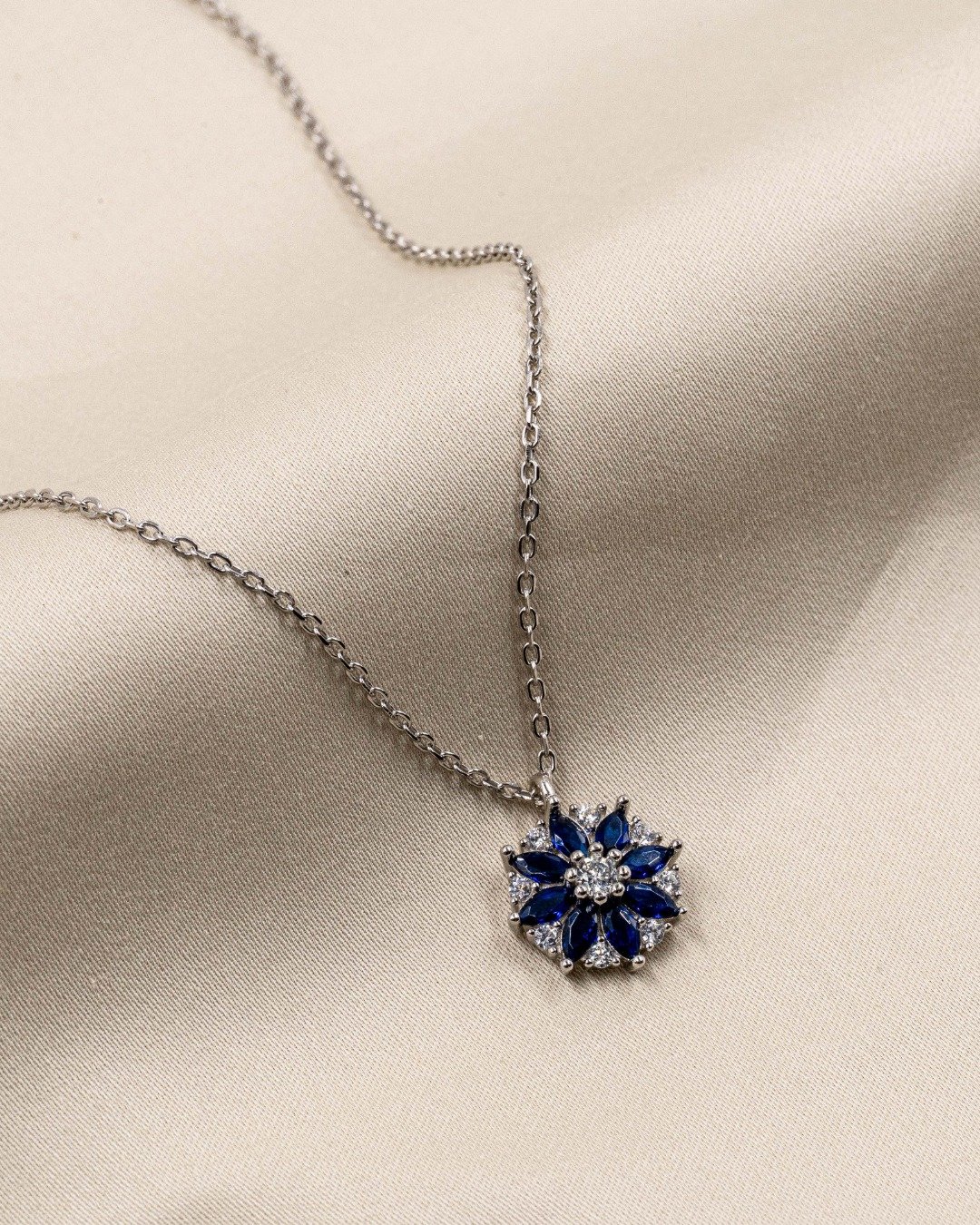 Royal Blue Floral Statement Pendant Necklace – 925 Sterling Silver — view 5