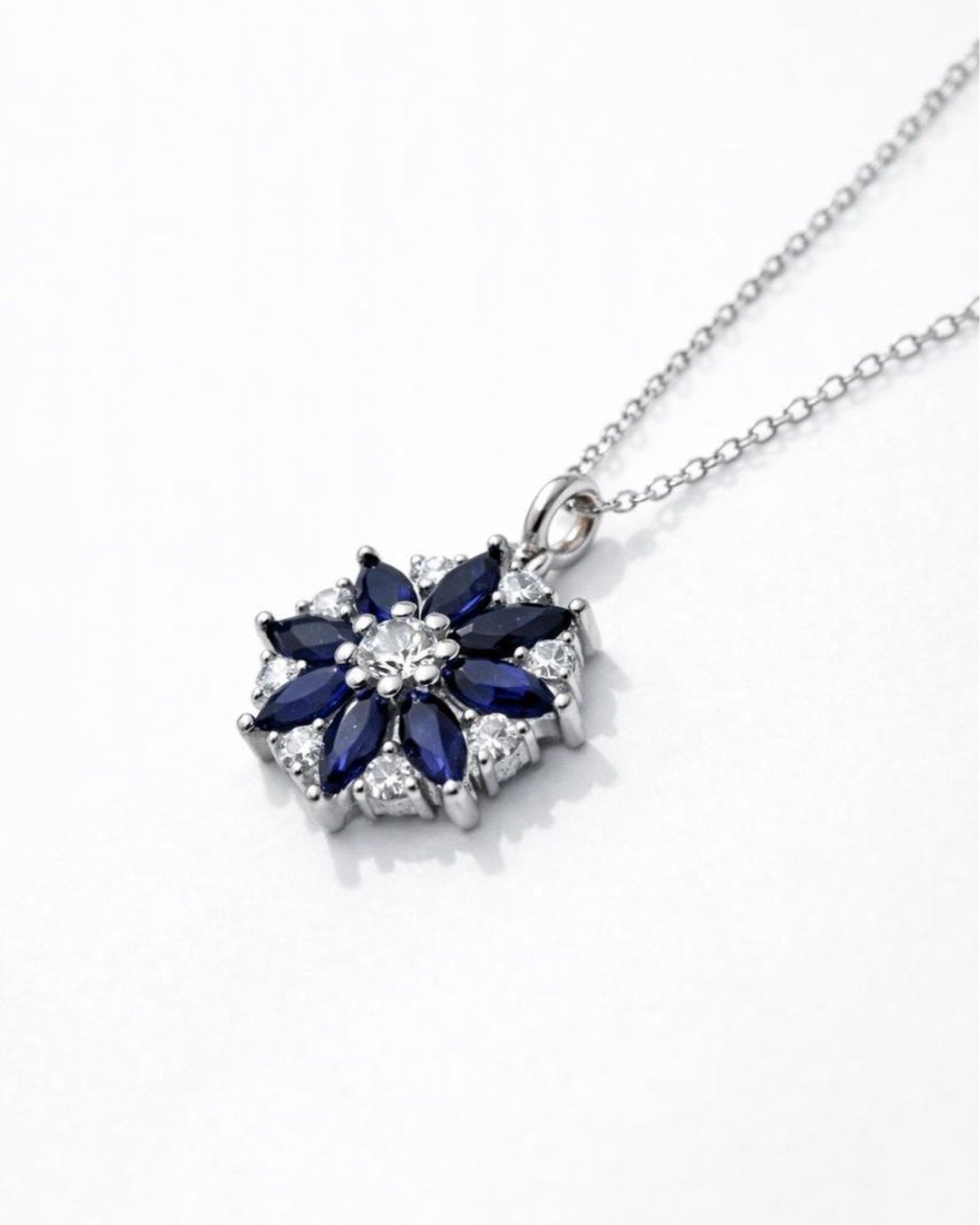 Royal Blue Floral Statement Pendant Necklace – 925 Sterling Silver — view 4