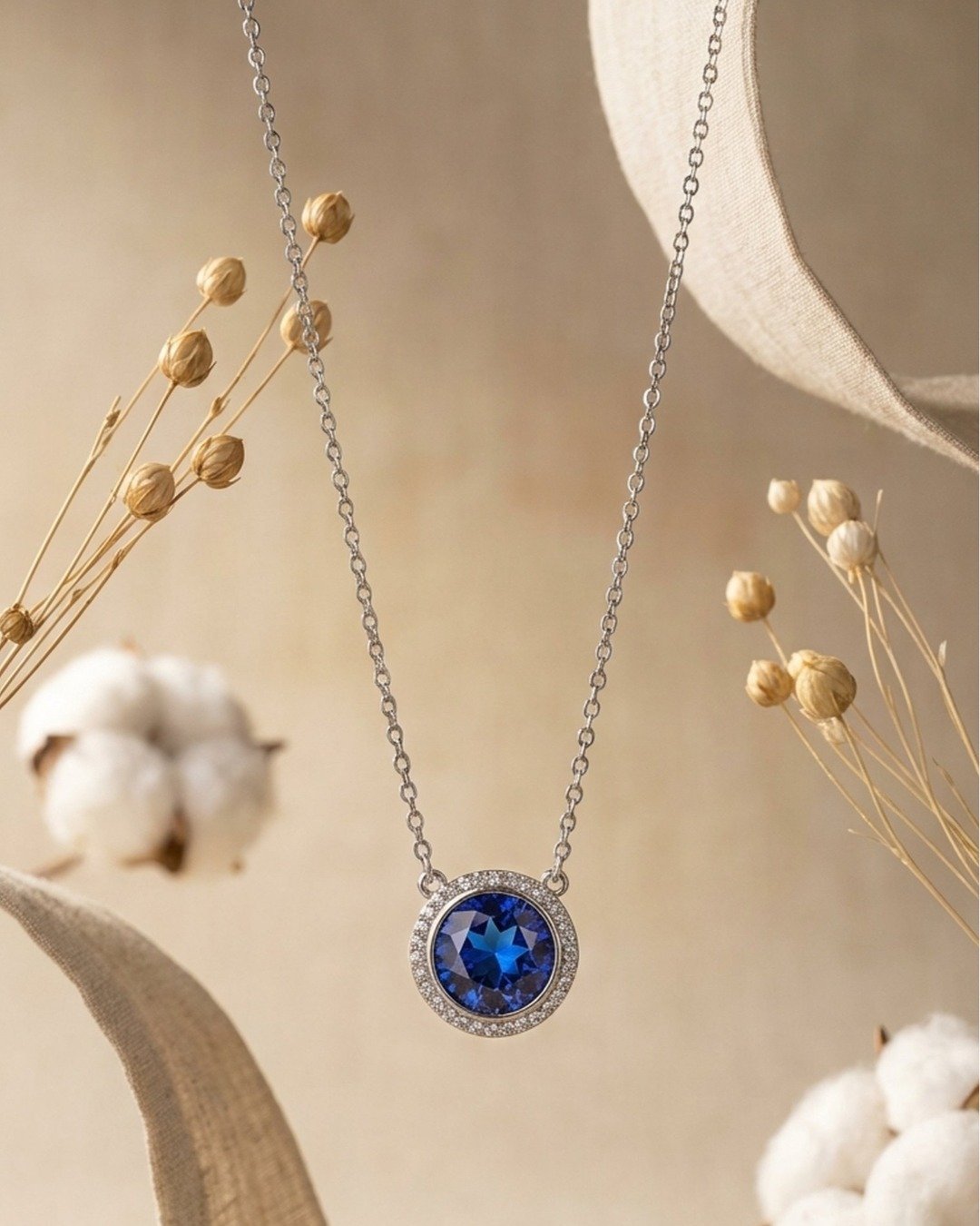 Mystic Blue Halo Pendant Necklace Set – 925 Sterling Silver — view 4