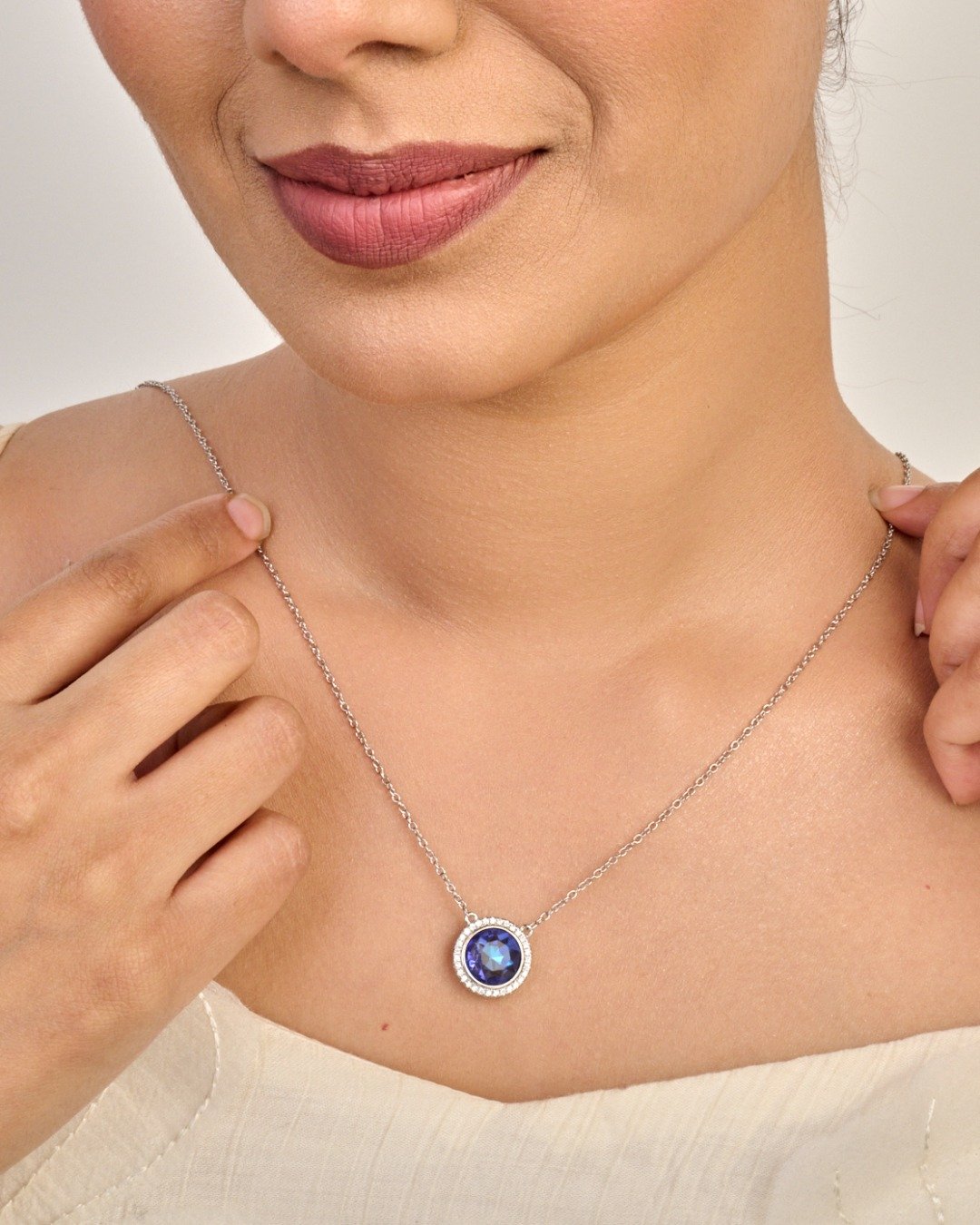 Mystic Blue Halo Pendant Necklace Set – 925 Sterling Silver — view 3