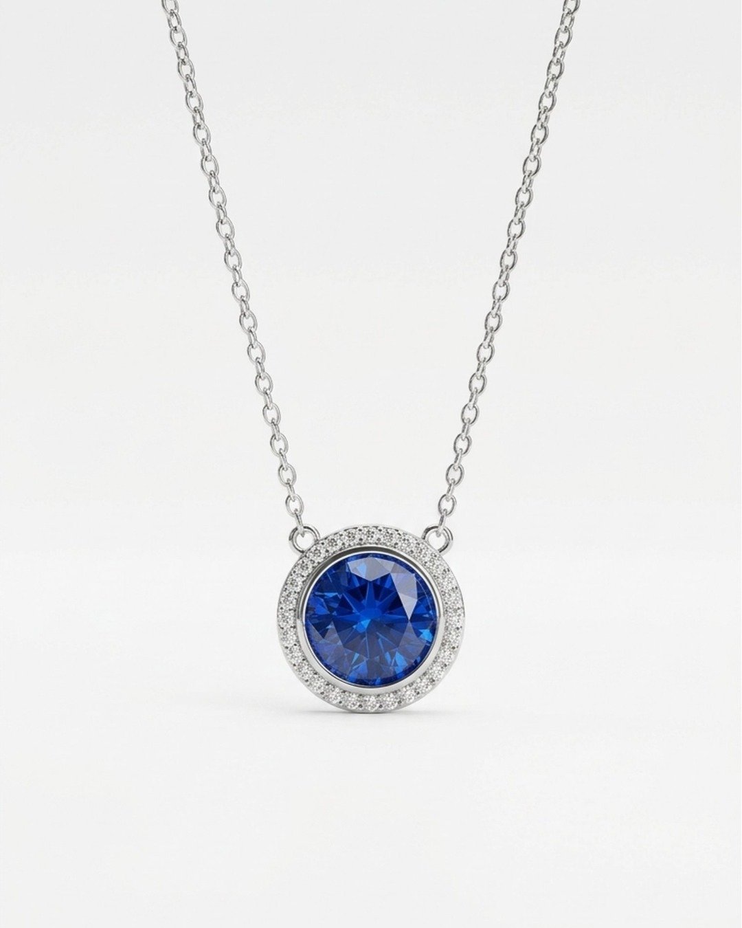 Mystic Blue Halo Pendant Necklace Set – 925 Sterling Silver