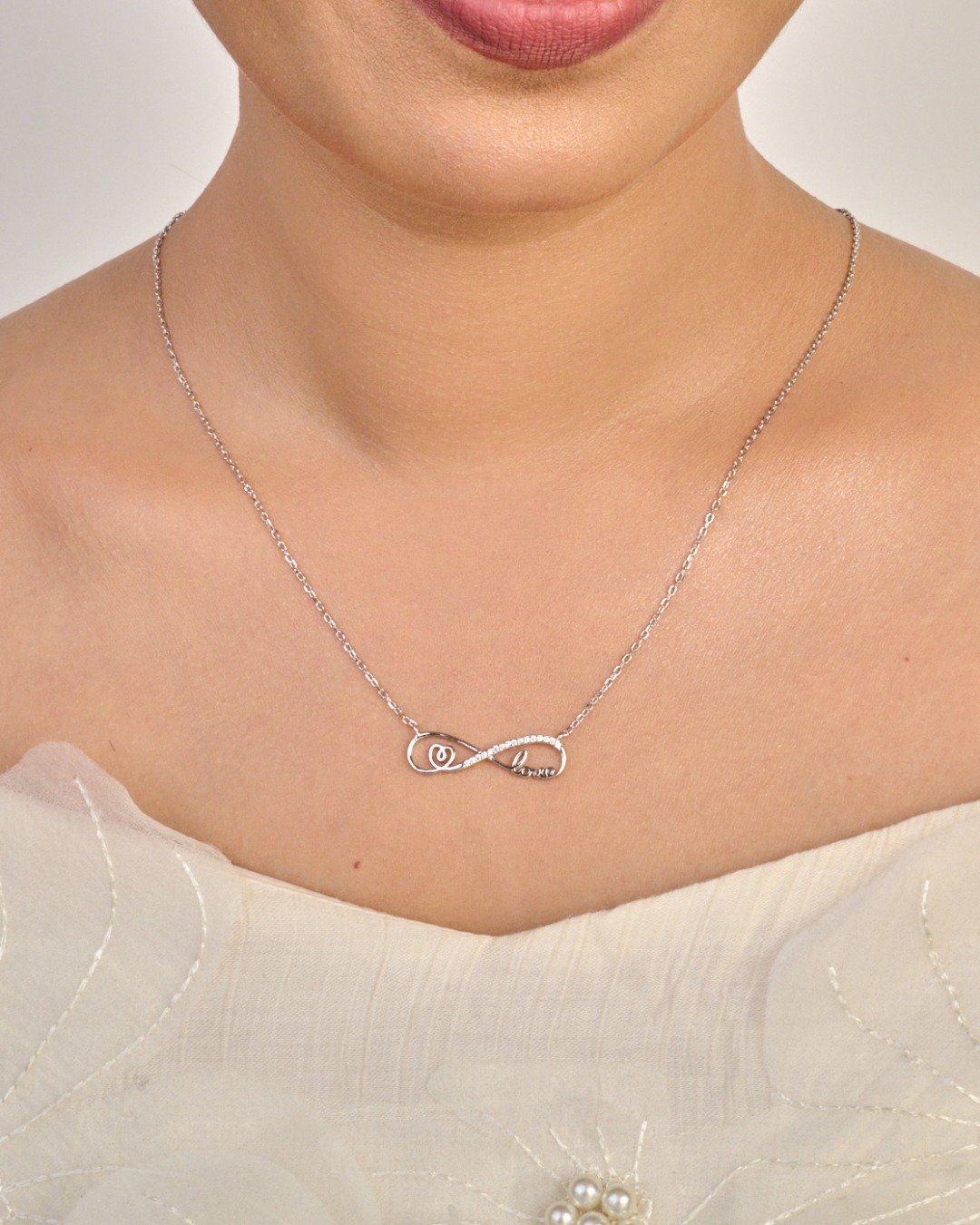 Infinity Love Script Pendant Necklace Set – 925 Sterling Silver — view 3