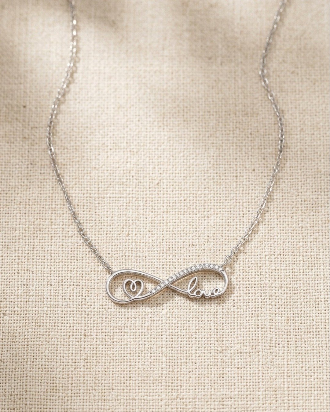 Infinity Love Script Pendant Necklace Set – 925 Sterling Silver