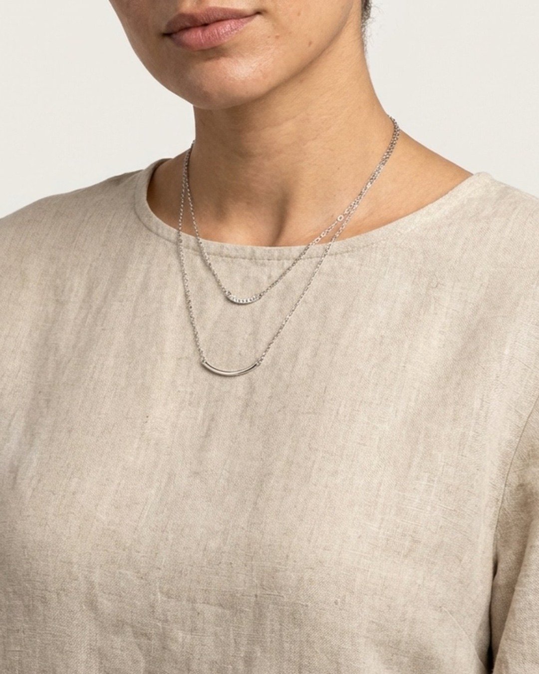 Minimal Double Curve Layered Necklace Set – 925 Sterling Silver — view 2