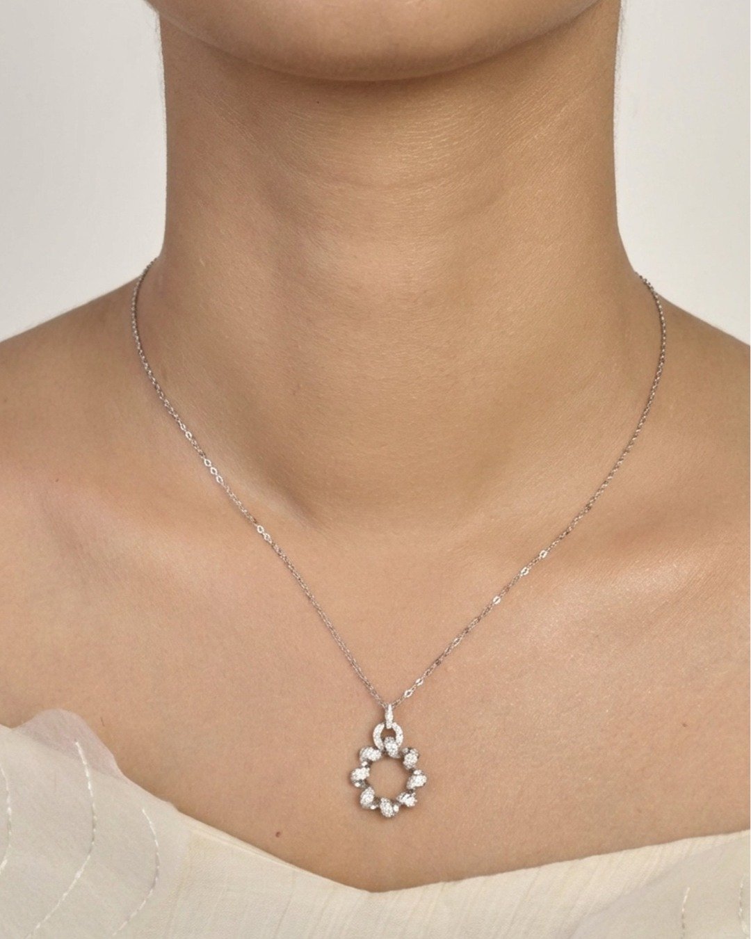 Twisted Halo Sparkle Pendant Necklace Set – 925 Sterling Silver — view 3