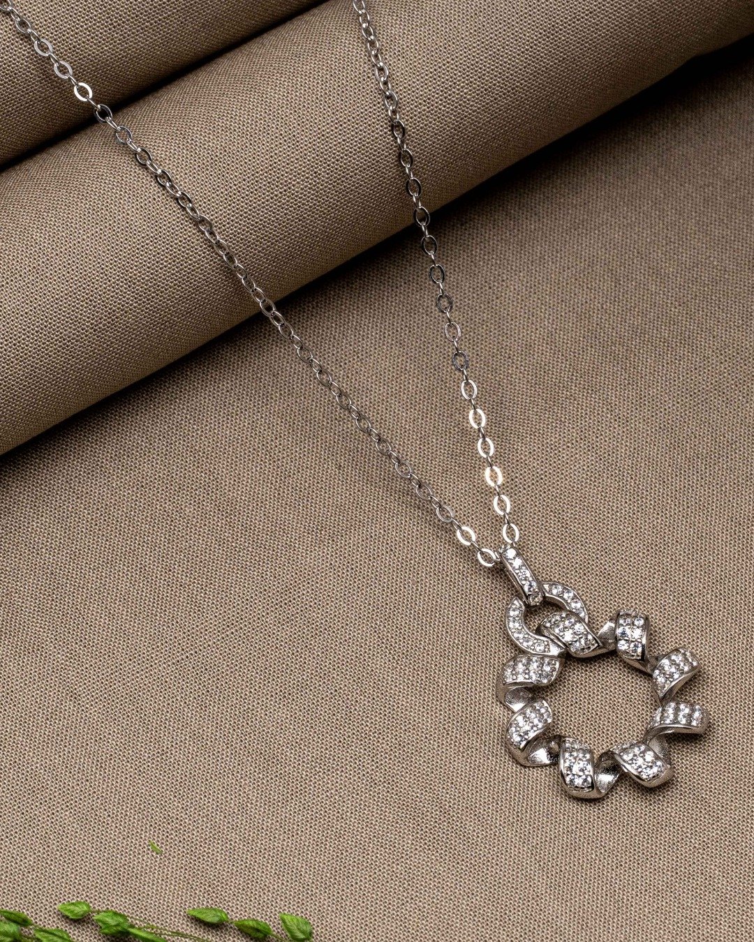 Twisted Halo Sparkle Pendant Necklace Set – 925 Sterling Silver