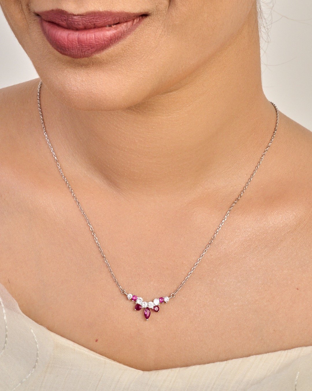 Ruby Bloom Arc Necklace Set – 925 Sterling Silver — view 3