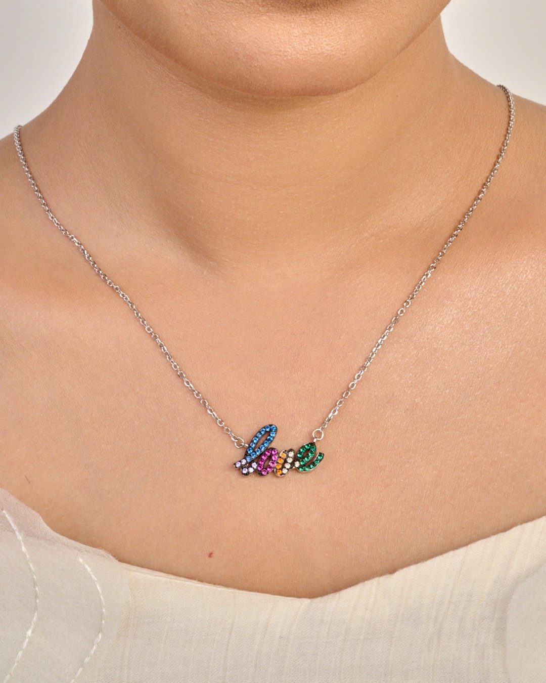 Rainbow Love Script Necklace Set – 925 Sterling Silver — view 3