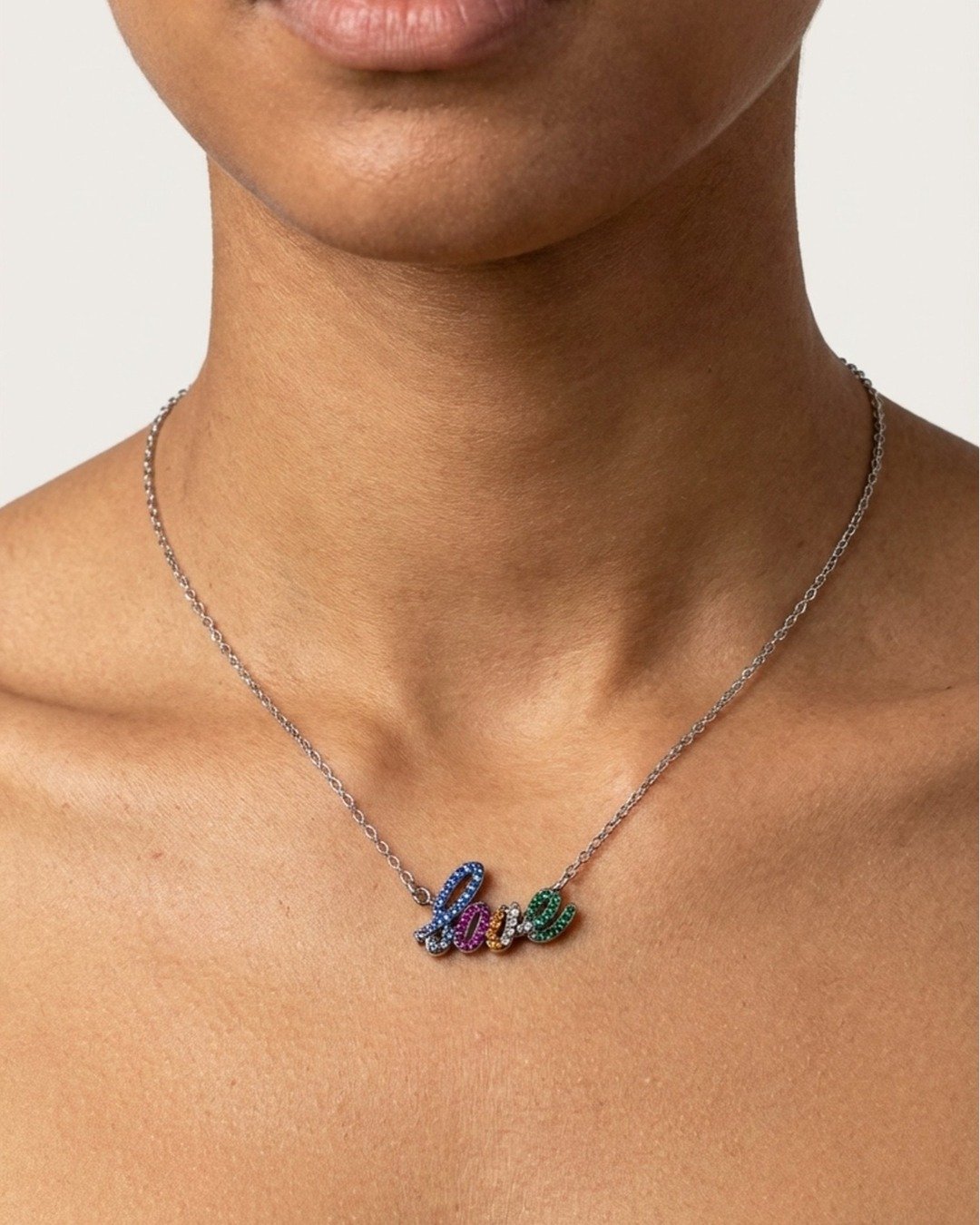 Rainbow Love Script Necklace Set – 925 Sterling Silver — view 3