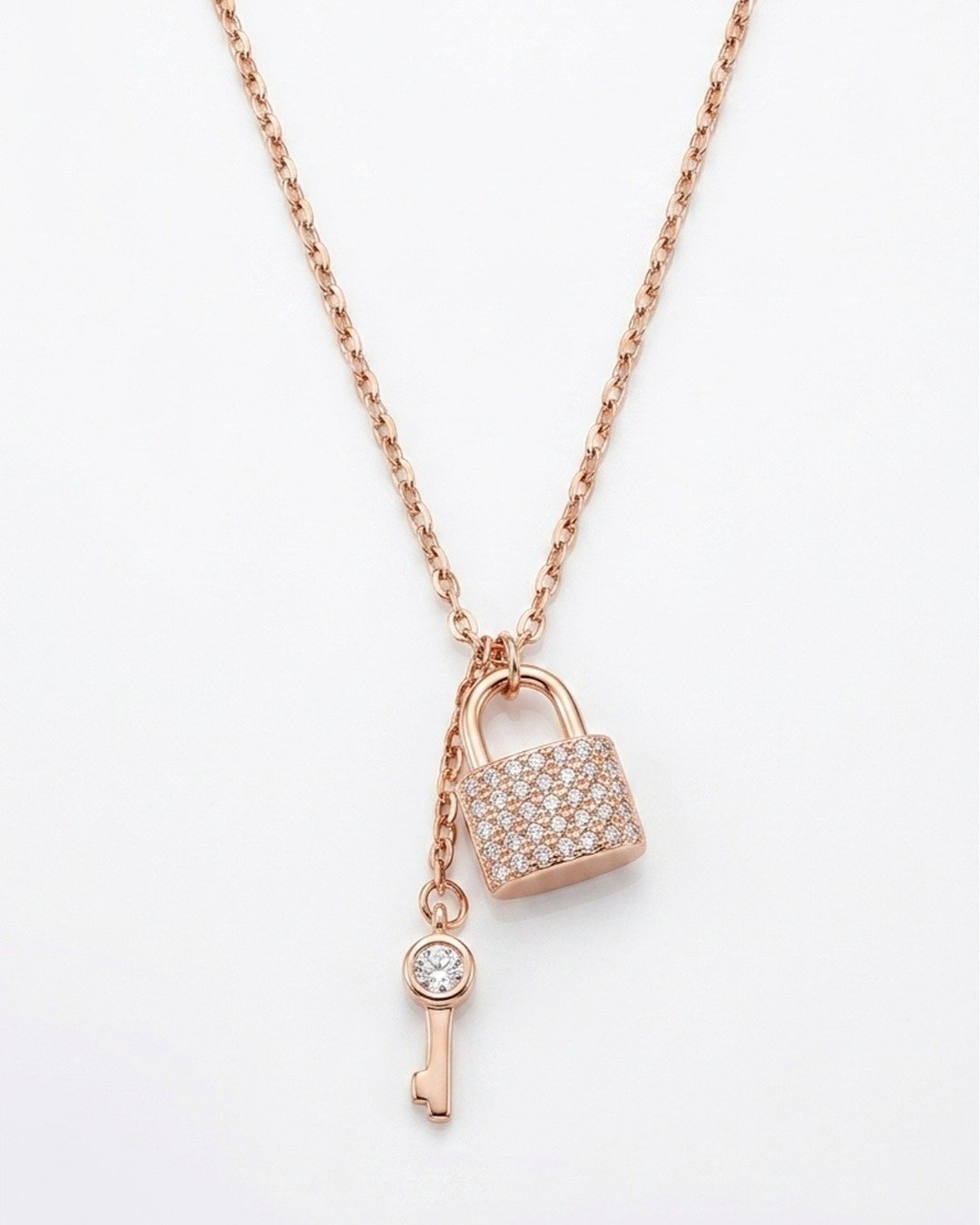 Rose Gold Lock & Key Charm Pendant Necklace – 925 Sterling Silver — view 3