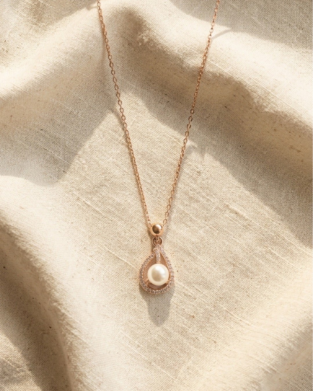 Pearl Drop Halo Pendant Necklace – 925 Sterling Silver — view 5