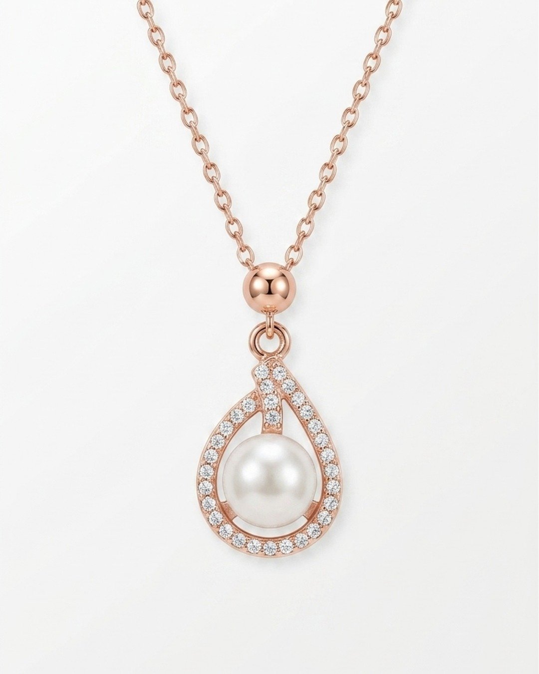 Pearl Drop Halo Pendant Necklace – 925 Sterling Silver — view 4