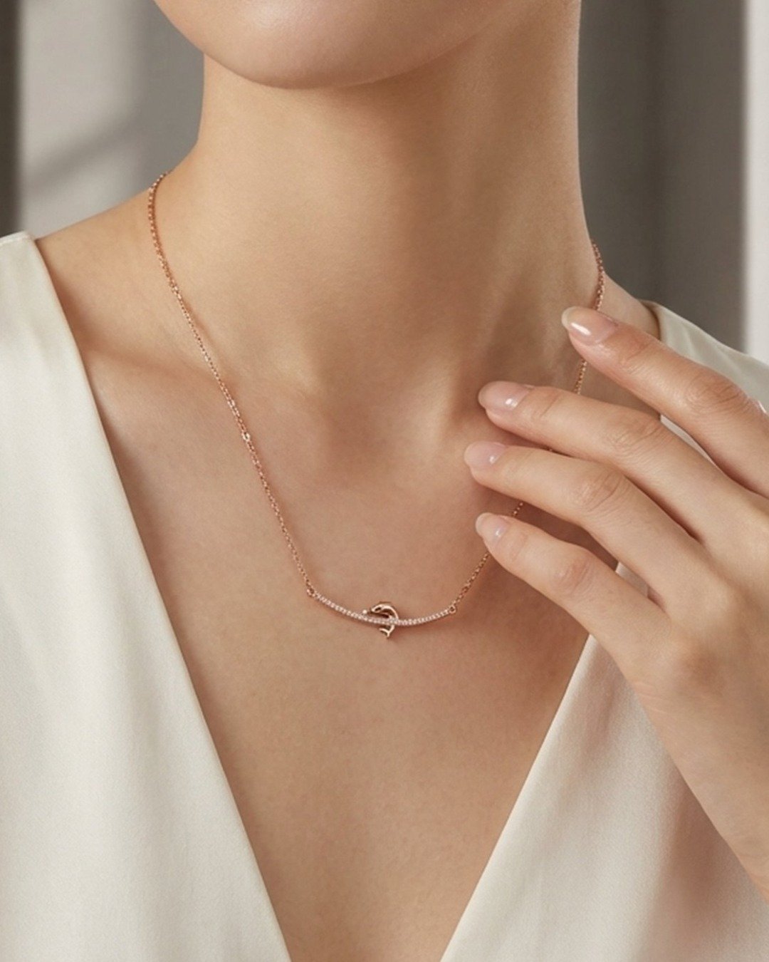 Dolphin Charm Bar Necklace – 925 Sterling Silver — view 2